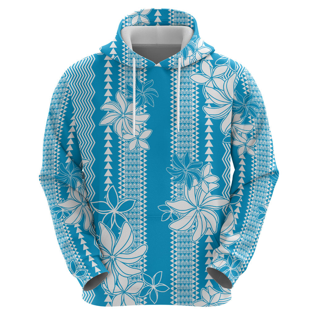 Hawaii Kakau Tribal Hoodie With Blue Tiare