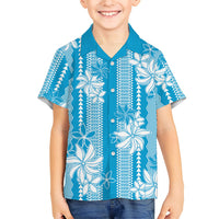 Hawaii Kakau Tribal Kid Hawaiian Shirt With Blue Tiare