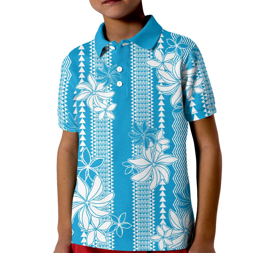 Hawaii Kakau Tribal Kid Polo Shirt With Blue Tiare