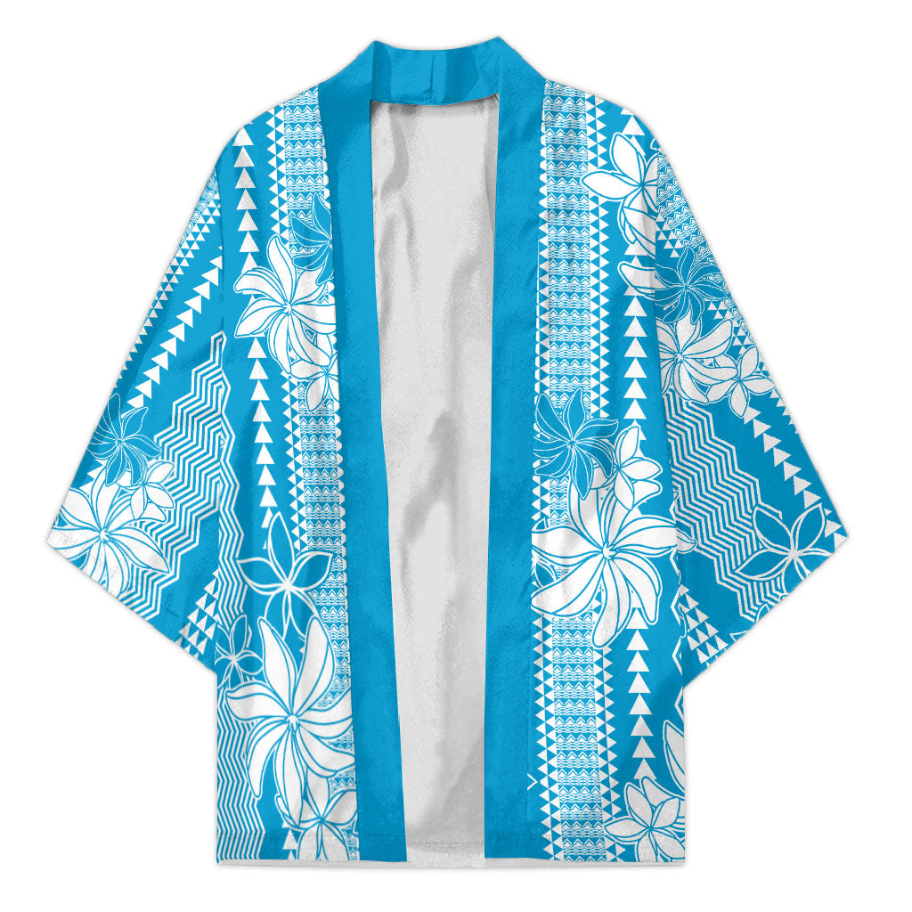 Hawaii Kakau Tribal Kimono With Blue Tiare