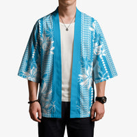 Hawaii Kakau Tribal Kimono With Blue Tiare