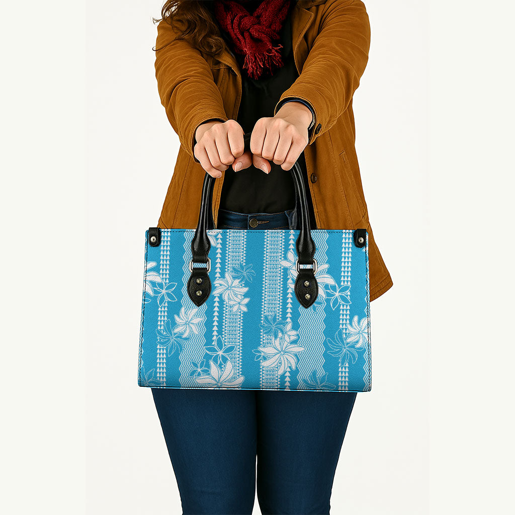 Hawaii Kakau Tribal Leather Bag With Blue Tiare