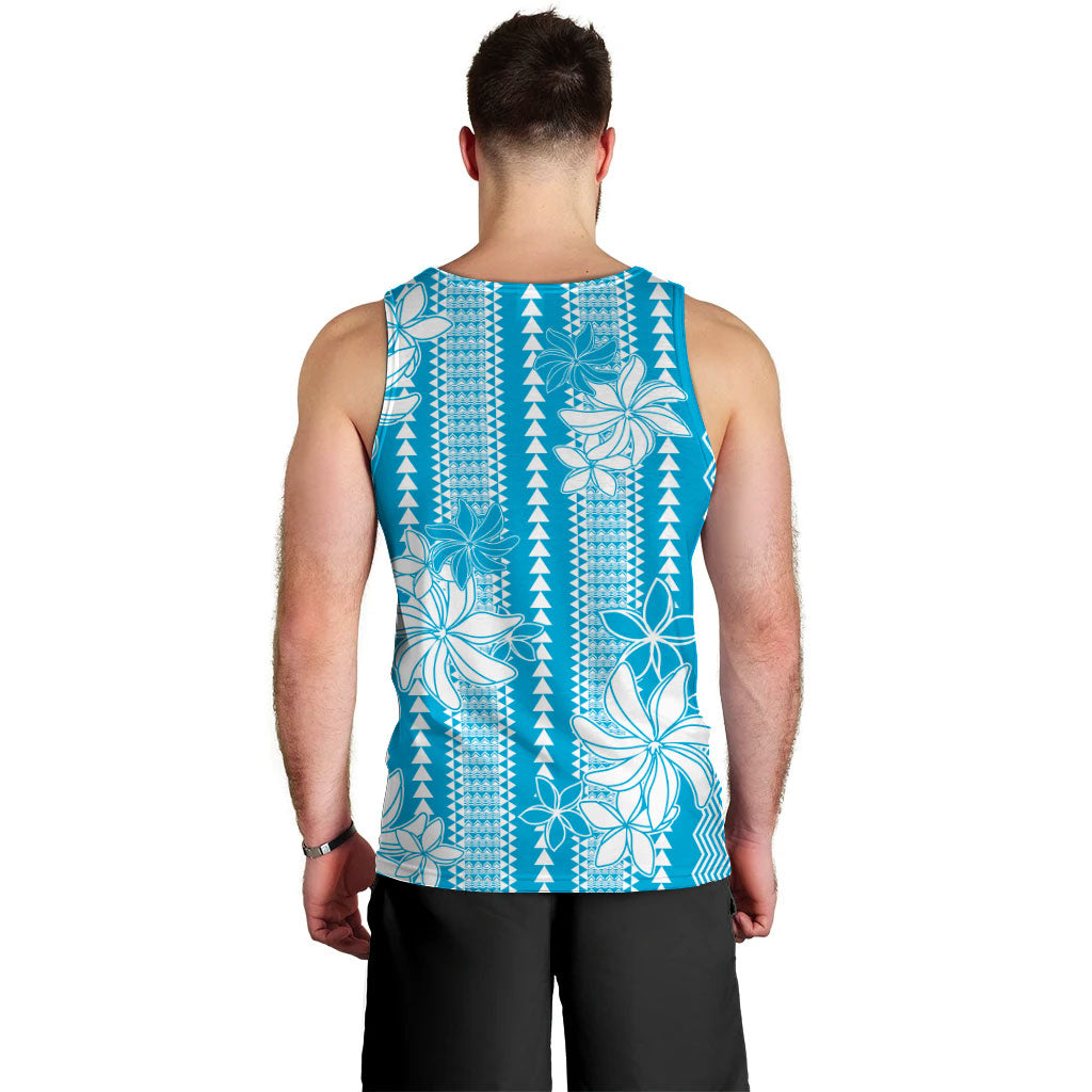 Hawaii Kakau Tribal Men Tank Top With Blue Tiare