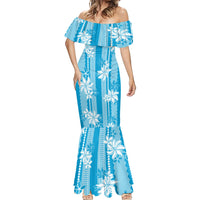 Hawaii Kakau Tribal Mermaid Dress With Blue Tiare