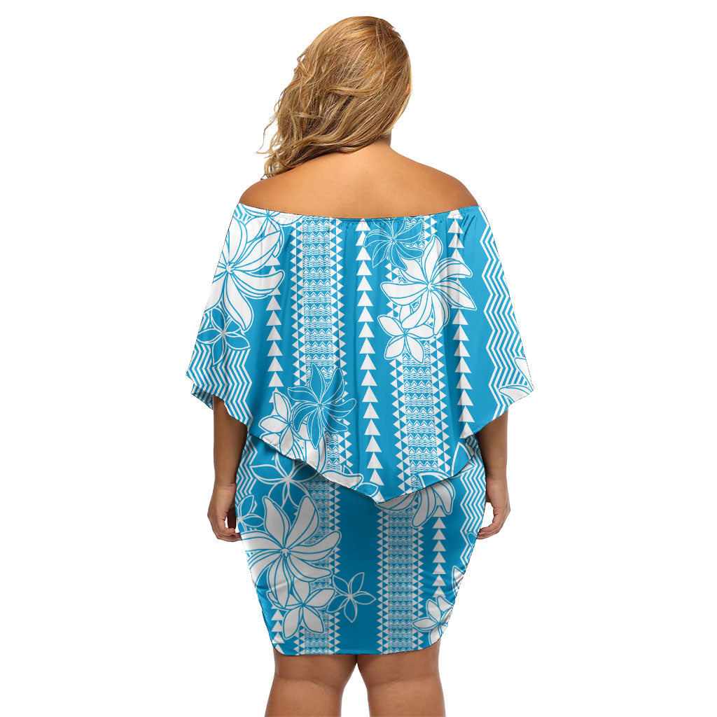 Hawaii Kakau Tribal Off Shoulder Short Dress With Blue Tiare