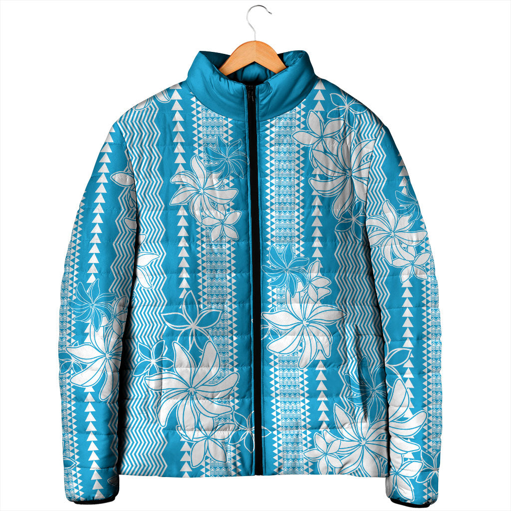 Hawaii Kakau Tribal Padded Jacket With Blue Tiare