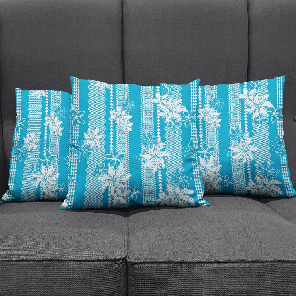 Hawaii Kakau Tribal Pillow Cover With Blue Tiare