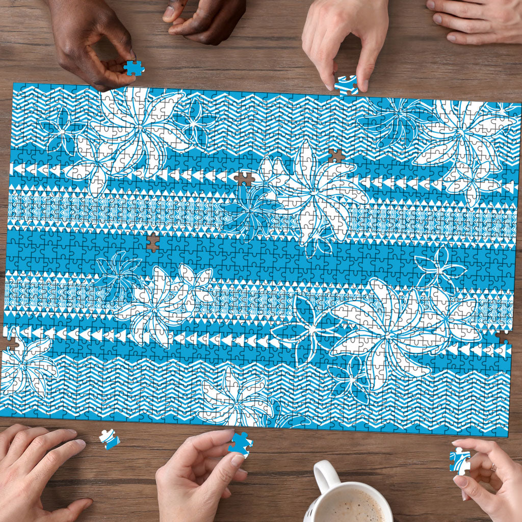 Hawaii Kakau Tribal Puzzle With Blue Tiare