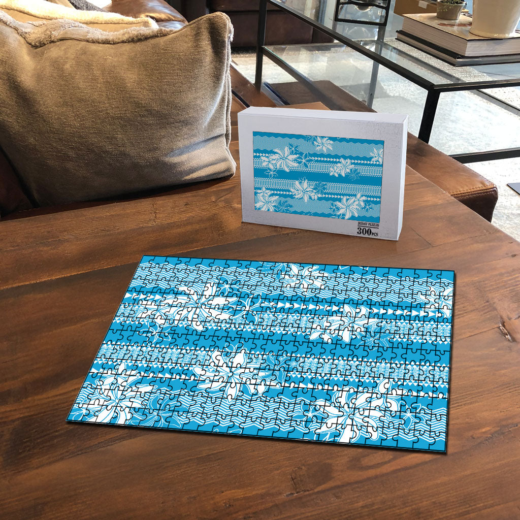 Hawaii Kakau Tribal Puzzle With Blue Tiare