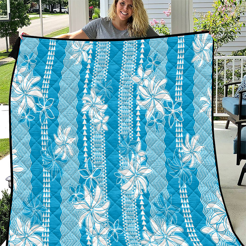 Hawaii Kakau Tribal Quilt With Blue Tiare