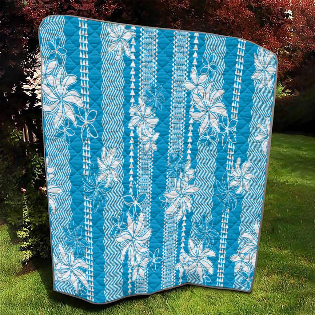 Hawaii Kakau Tribal Quilt With Blue Tiare