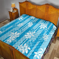 Hawaii Kakau Tribal Quilt With Blue Tiare