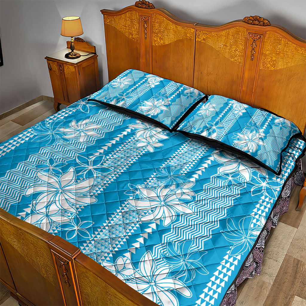 Hawaii Kakau Tribal Quilt Bed Set With Blue Tiare