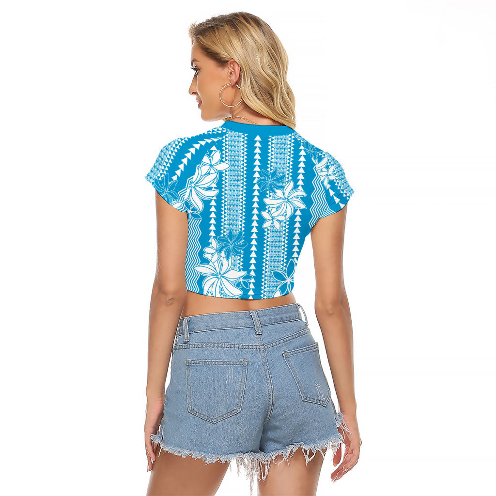 Hawaii Kakau Tribal Raglan Cropped T Shirt With Blue Tiare
