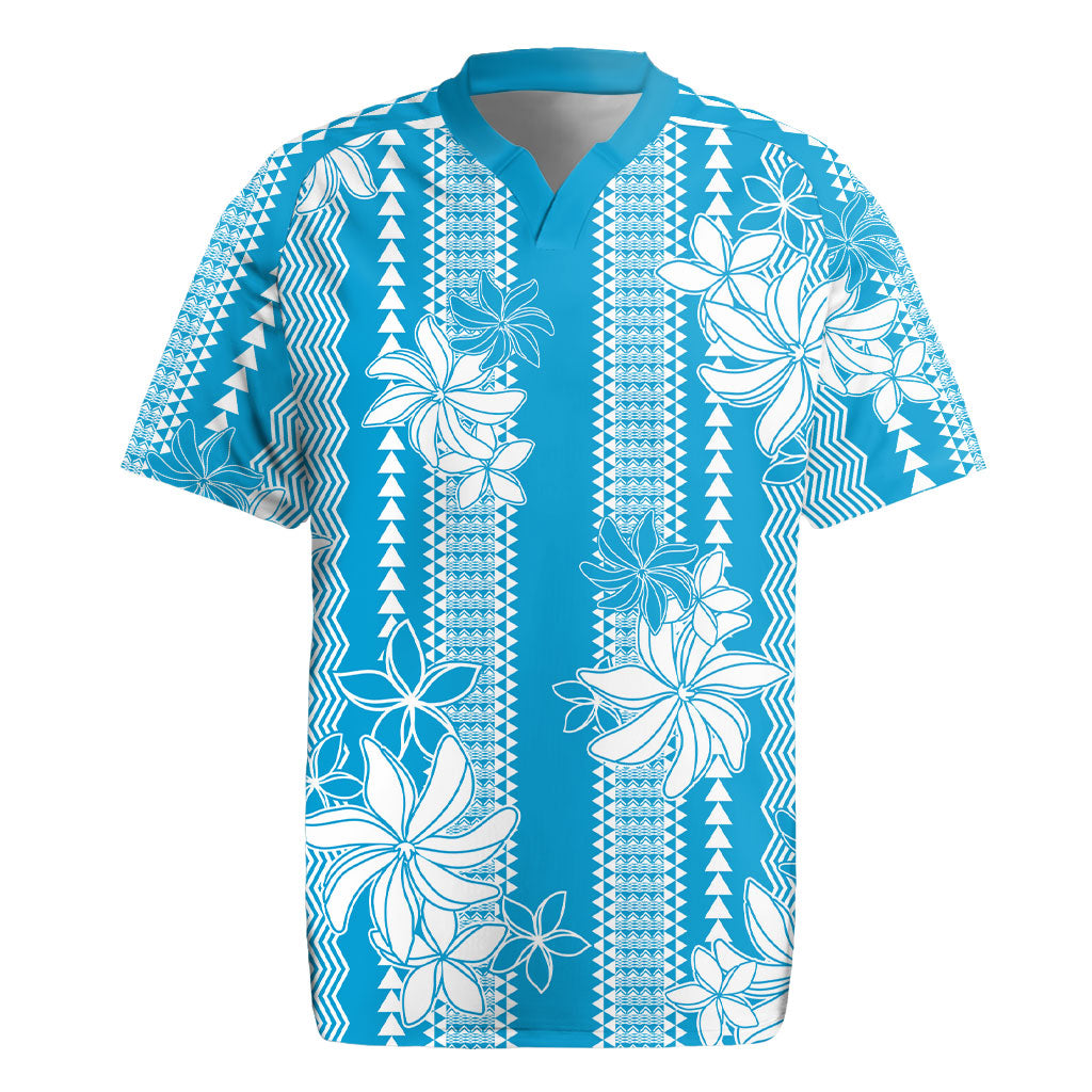 Hawaii Kakau Tribal Rugby Jersey With Blue Tiare