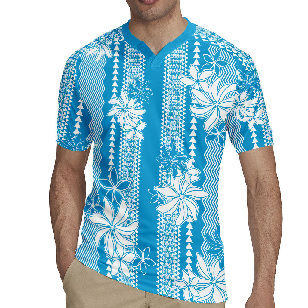Hawaii Kakau Tribal Rugby Jersey With Blue Tiare