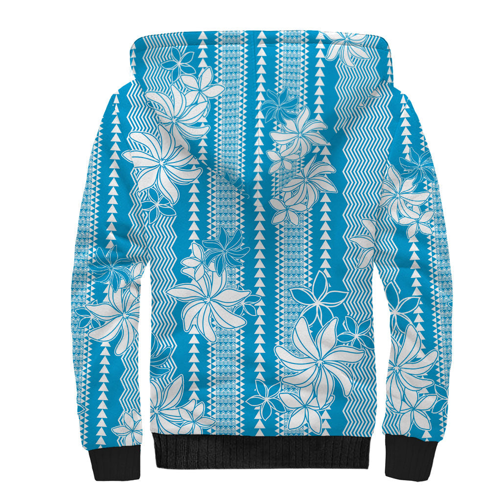 Hawaii Kakau Tribal Sherpa Hoodie With Blue Tiare