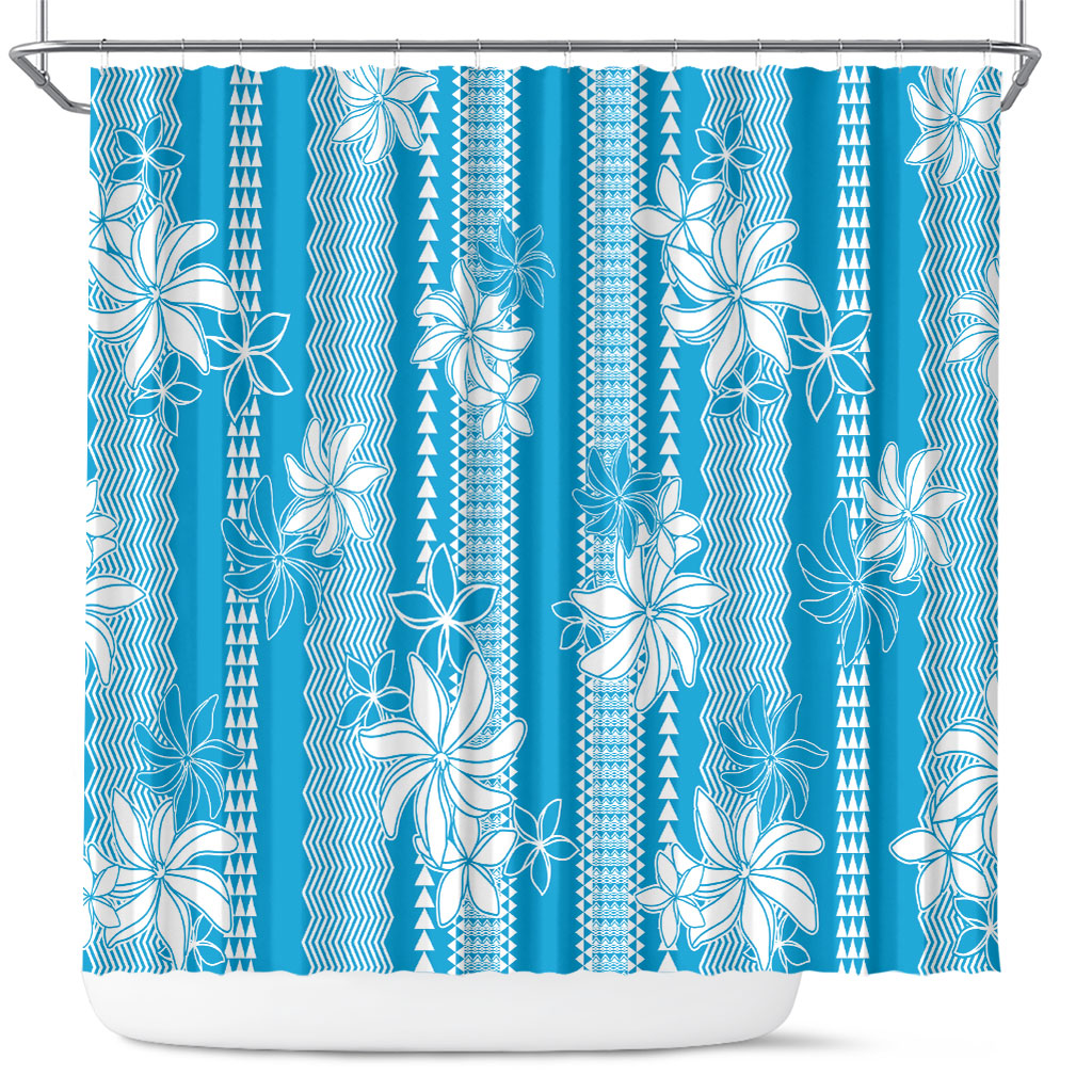 Hawaii Kakau Tribal Shower Curtain With Blue Tiare
