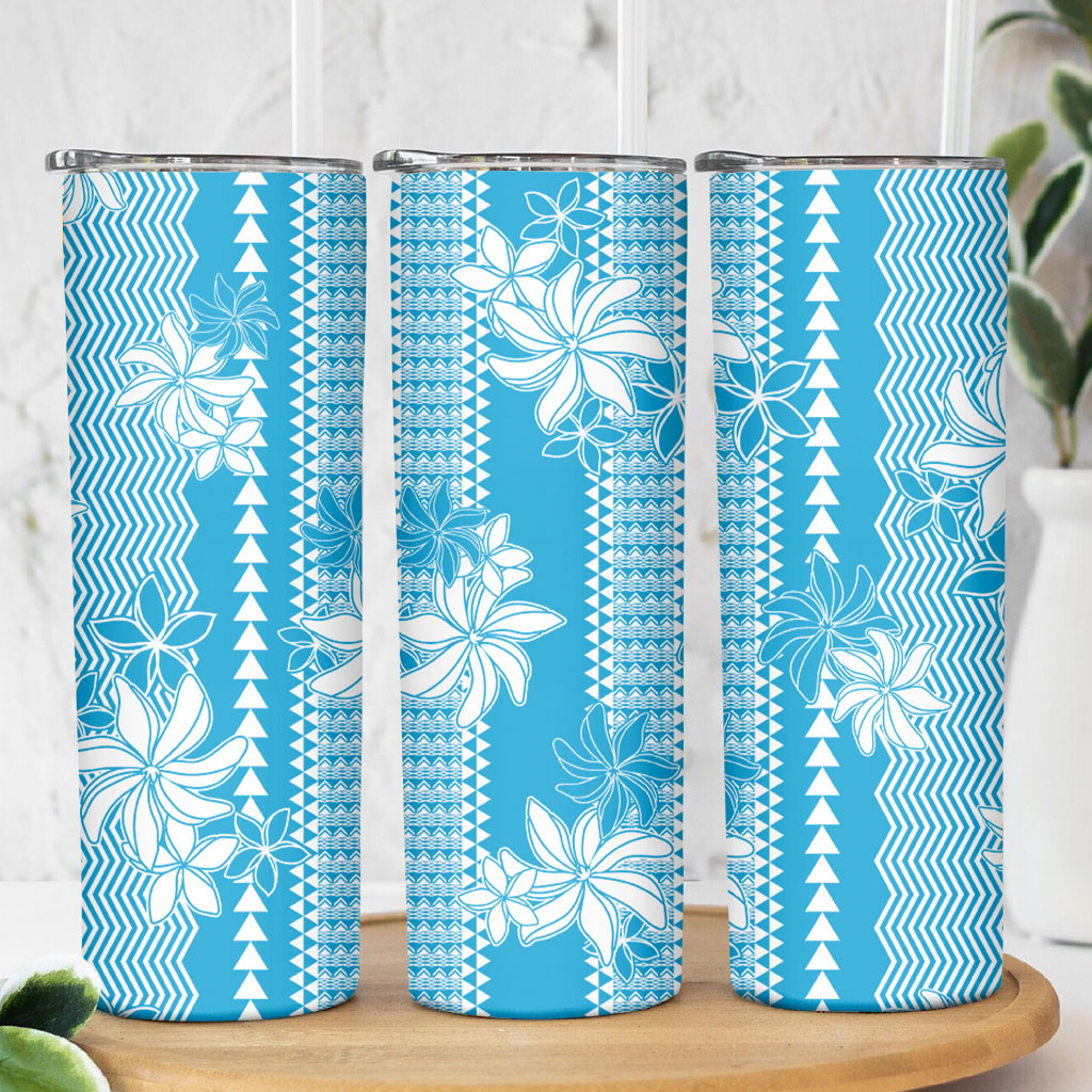 Hawaii Kakau Tribal Skinny Tumbler With Blue Tiare
