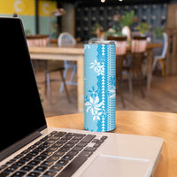 Hawaii Kakau Tribal Skinny Tumbler With Blue Tiare