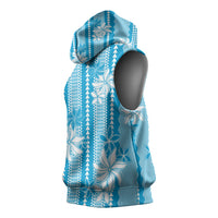 Hawaii Kakau Tribal Sleeveless Hoodie With Blue Tiare