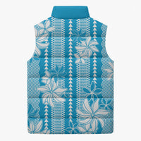 Hawaii Kakau Tribal Sleeveless Puffer Jacket With Blue Tiare