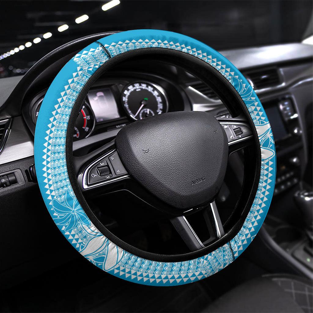 Hawaii Kakau Tribal Steering Wheel Cover With Blue Tiare