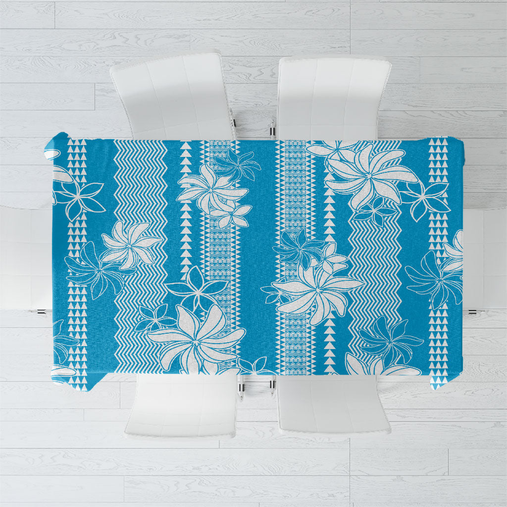 Hawaii Kakau Tribal Tablecloth With Blue Tiare