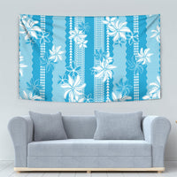 Hawaii Kakau Tribal Tapestry With Blue Tiare