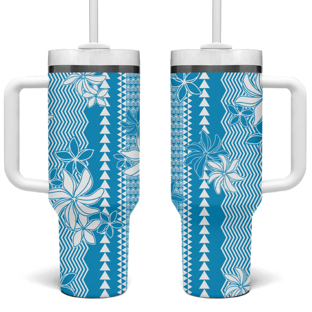 Hawaii Kakau Tribal Tumbler With Handle With Blue Tiare