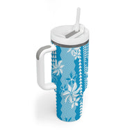 Hawaii Kakau Tribal Tumbler With Handle With Blue Tiare
