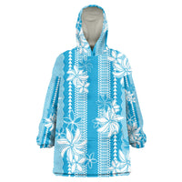 Hawaii Kakau Tribal Wearable Blanket Hoodie With Blue Tiare