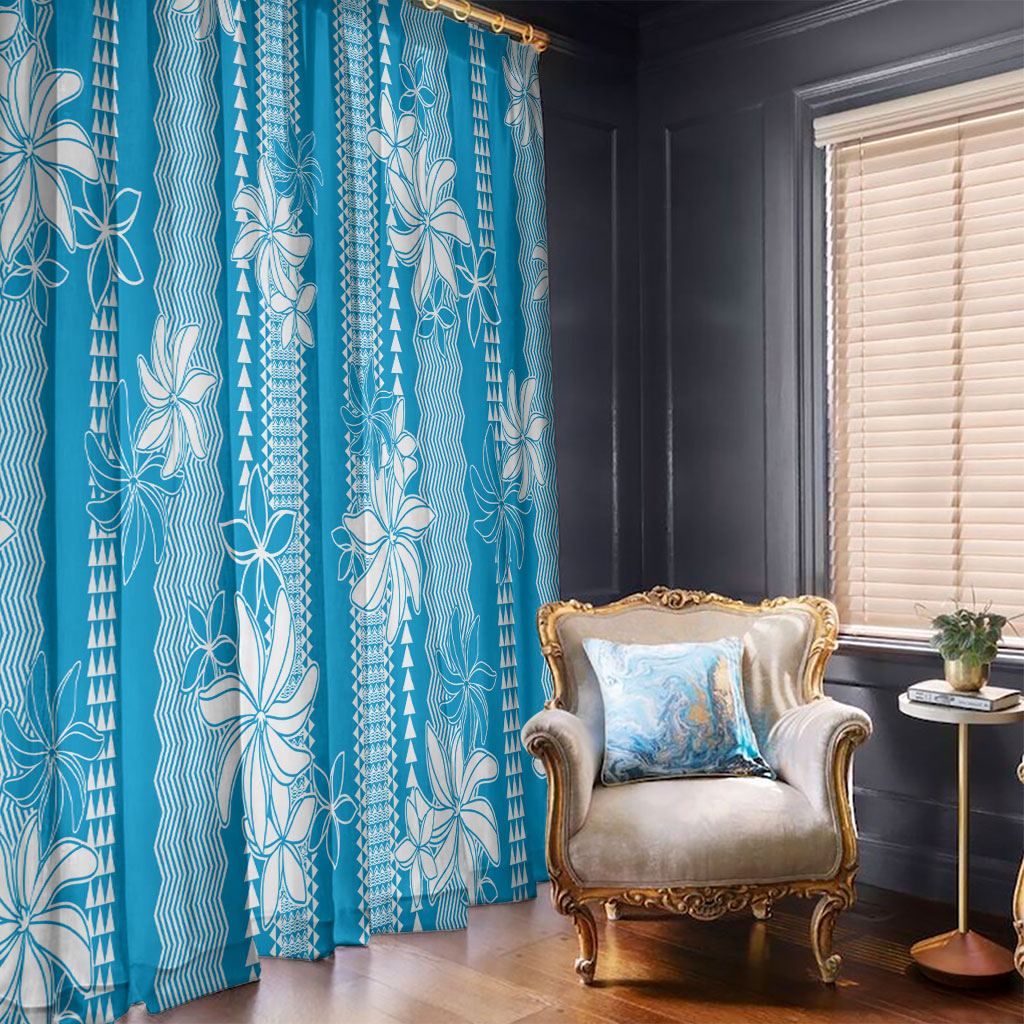 Hawaii Kakau Tribal Window Curtain With Blue Tiare