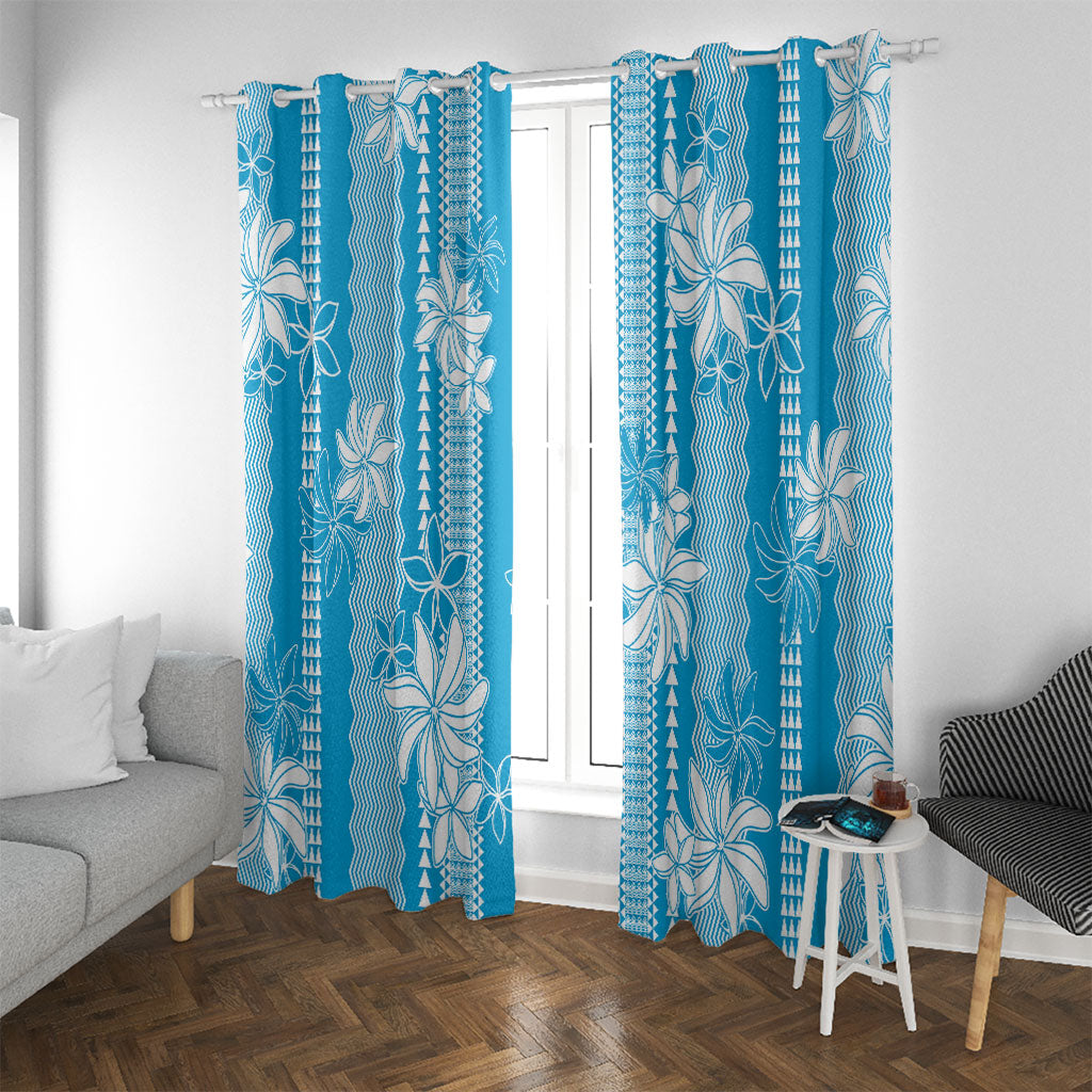 Hawaii Kakau Tribal Window Curtain With Blue Tiare