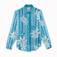 Hawaii Kakau Tribal Women Casual Shirt With Blue Tiare