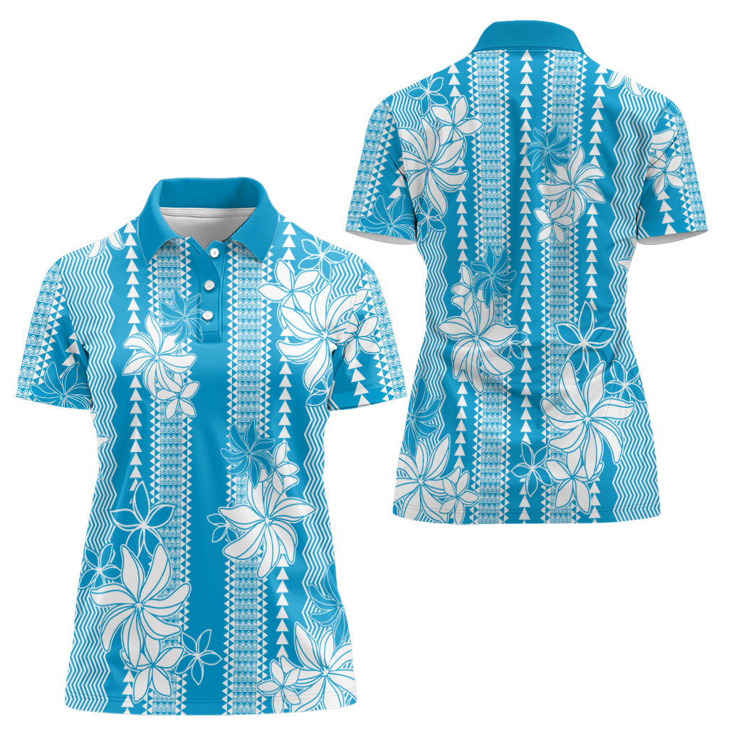 Hawaii Kakau Tribal Women Polo Shirt With Blue Tiare