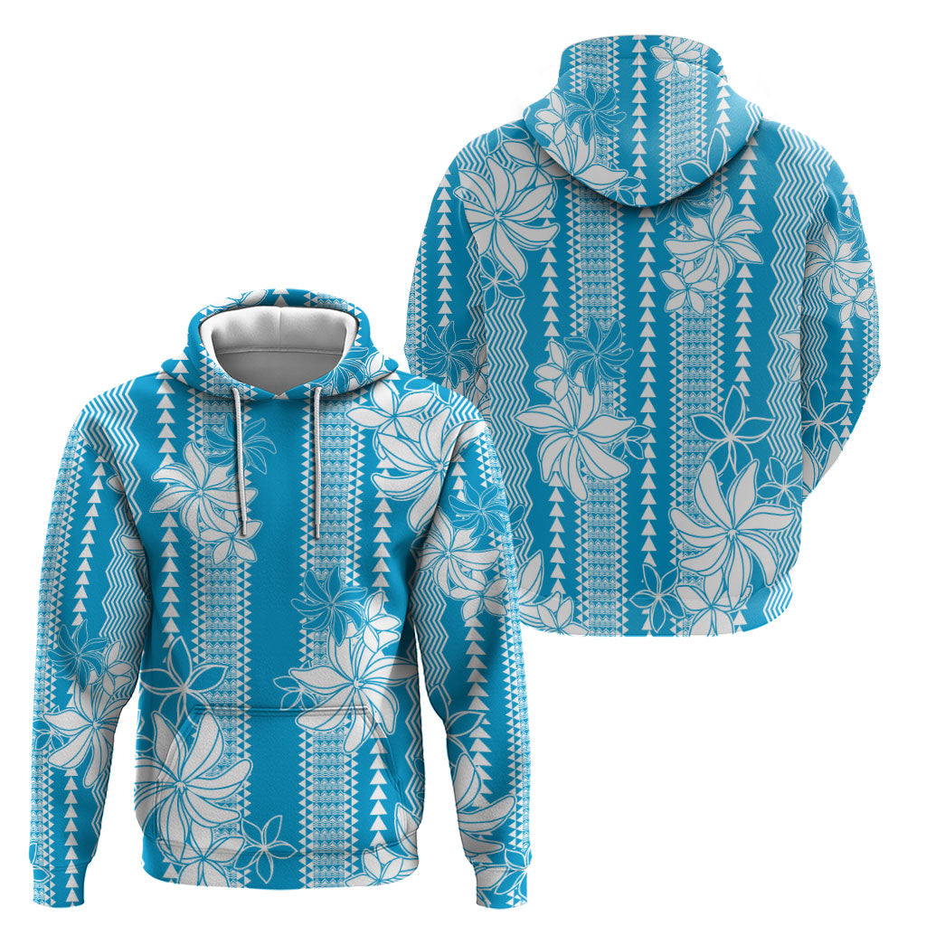 Hawaii Kakau Tribal Zip Hoodie With Blue Tiare