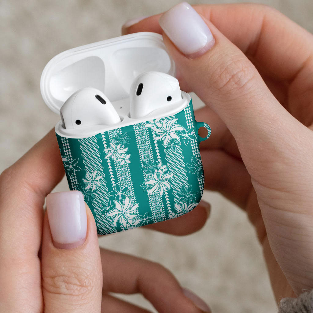 Hawaii Kakau Tribal AirPods Case With Teal Tiare