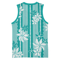 Hawaii Kakau Tribal Basketball Jersey With Teal Tiare