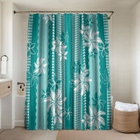 Hawaii Kakau Tribal Bathroom Set With Teal Tiare