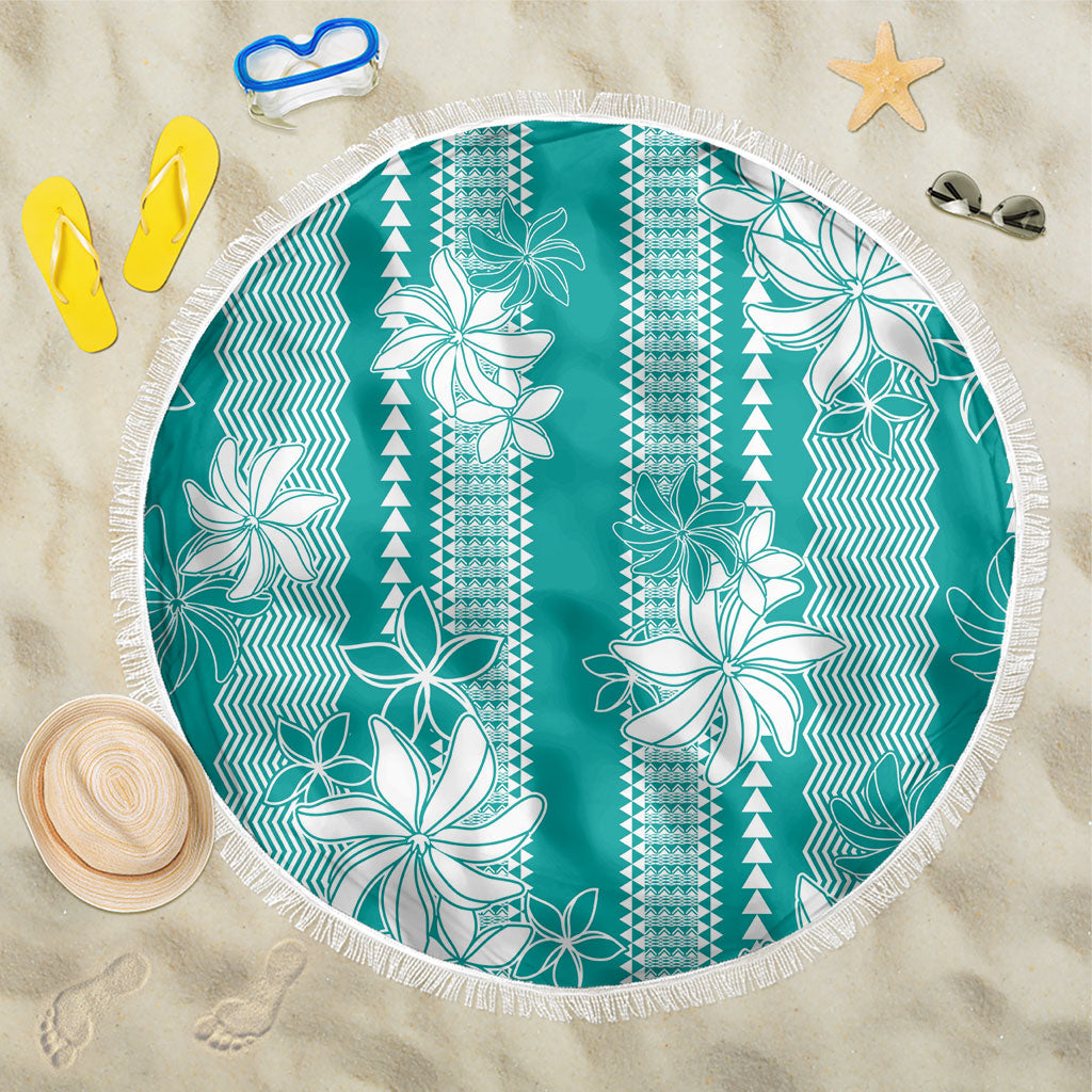 Hawaii Kakau Tribal Beach Blanket With Teal Tiare