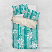 Hawaii Kakau Tribal Bedding Set With Teal Tiare