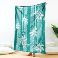 Hawaii Kakau Tribal Blanket With Teal Tiare