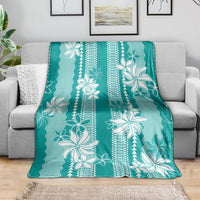 Hawaii Kakau Tribal Blanket With Teal Tiare