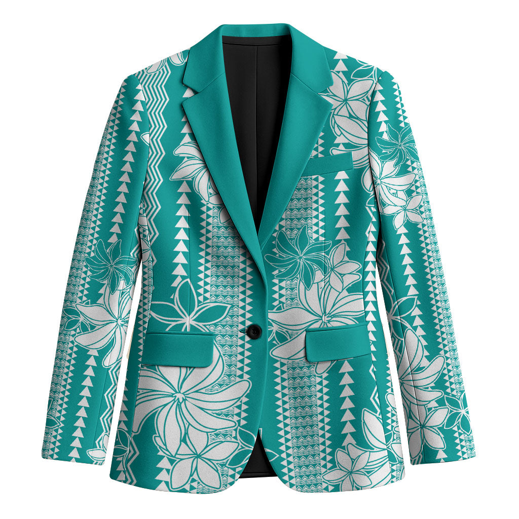 Hawaii Kakau Tribal Blazer With Teal Tiare