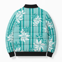 Hawaii Kakau Tribal Bomber Puffer Jacket With Teal Tiare