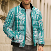 Hawaii Kakau Tribal Bomber Puffer Jacket With Teal Tiare