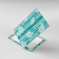 Hawaii Kakau Tribal Canvas Wall Art With Teal Tiare