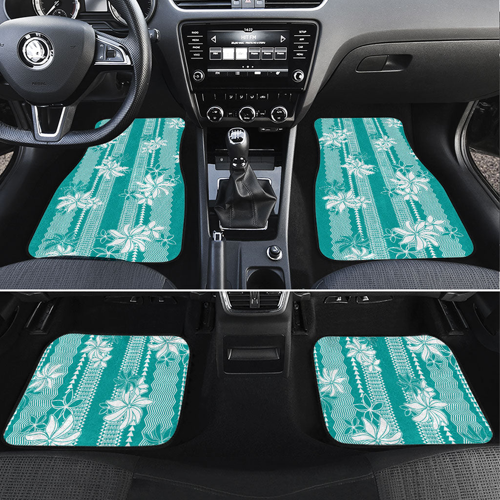 Hawaii Kakau Tribal Car Mats With Teal Tiare