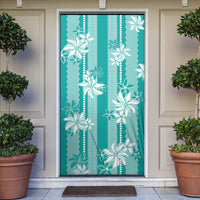 Hawaii Kakau Tribal Door Cover With Teal Tiare